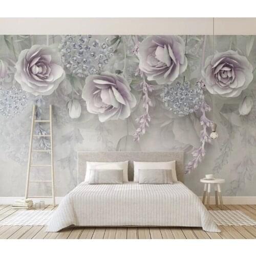 Custom papel de parede 3d, lilac floral murals for living room bedroom background home decor waterproof wallpaper