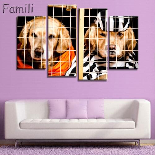 4pcs Home Decor Canvas Painting Animal Dog Cat Art Picture For Dedroom Bedside Decor Nursery Kids Room Kitten Puppy Painting