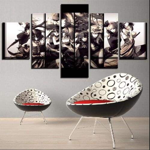 5 Pieces Cartoon Canvas Wallpapers Balck White Anime Characters Posters Boys And Girls Picture Team Painting For Home Room Decor