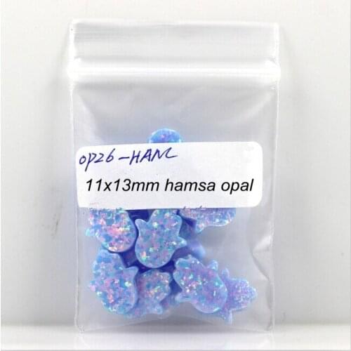 50pcs /Lot Free Shipping 11x13mm Opal Hamsa Charms, Drilled Synthetic Hand Opal stone ,Cornflower Blue Hamsa Opal