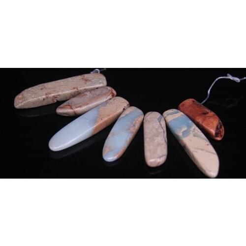 7pcs/set Natural Snakeskin Stones Stick Graduated Necklace Pendants,Top Drilled Snakeskin Jaspers Slice Loose Beads Jewelry