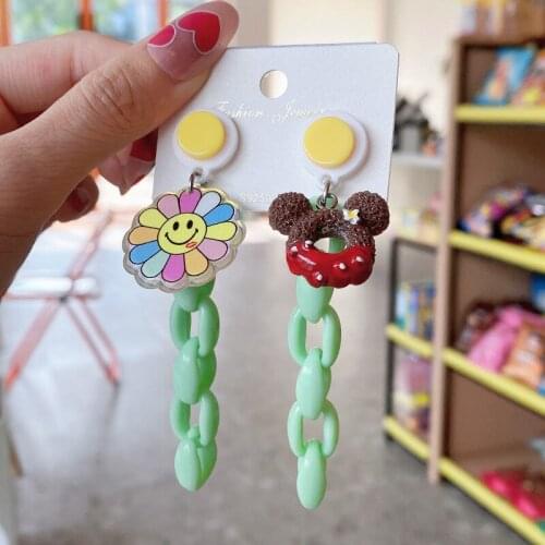 ZiccoWong Candy Color Acrylic Long Chain Drop Earring For Women Girls Mouse Head Cartoon Lovely Long Dangle Earring Jewelry