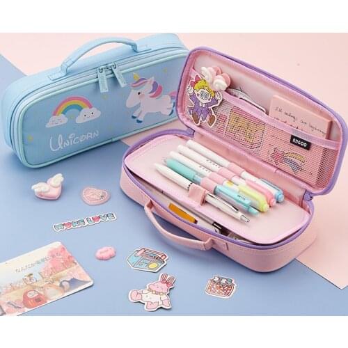 Angoo Cartoon Handbag Style Pencil Case Cute Unicorn Dinosaur Hand Held Storage Pouch Pen bag Wallet School Student gift F321