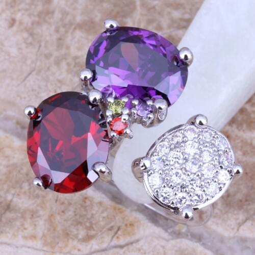 Glittering Multicolor Multigem Cubic Zirconia Silver Plated Ring Size 6 / 7 / 8 E237
