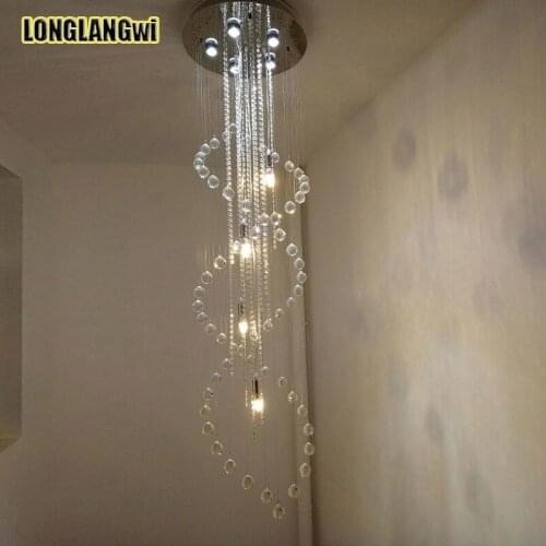 Large Duplex Staircase K9 Crystal Chandeliers Villa Luxury Hotel Stair Chandeliers Lamp LED Spiral Long Droplight