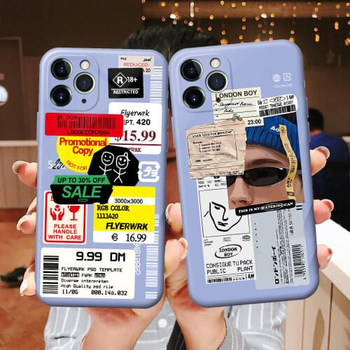 Retro label barcode purple TPU Phone Case for iPhone 6S 7 8 Plus X XR XS 11 12 mini Pro Max Silicone protective sleeve