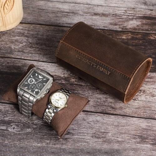 Cow Leather 2-Slot Watch Roll Case Portable Vintage Watch Case Watch Holder Travel Wrist Jewelry Storage Pouch Organizer Gift