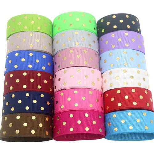 DHK 18 yards/lot 18 colors mixed Foil Gold Polka Dots Printed Grosgrain Ribbon Accessory Headwear Decoration DIY Wholesale C1799