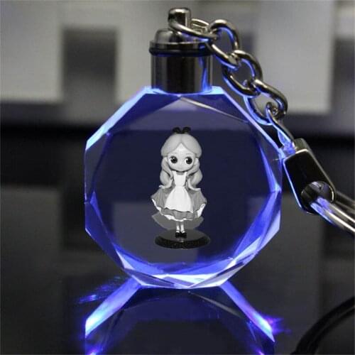 Disney Princess Style Anime Figures Toy Cartoon Products Accessories Customized LED Keychain Light Birthday Gifts