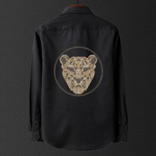 Mens Lng-Seeved Sirts Are Suitable For Party Prom Rhinestone Design Skull Blouse Button Formal Wear Business Slim White Chemise