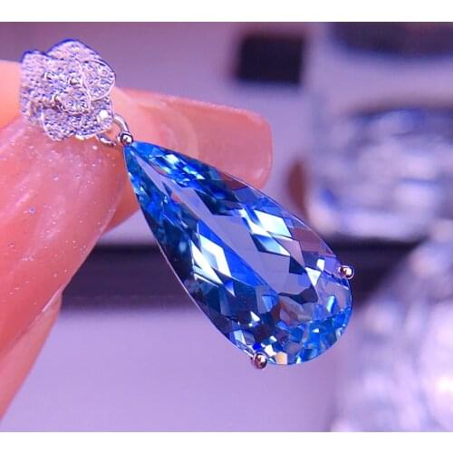 E021 Fine Jewelry Real Pure 18K Gold Jewelry AU750 Natural Aquamarine 6.5ct Pendants for Women Fine Necklace