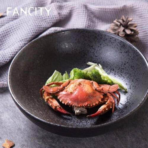 FANCITY Underglaze ceramic large soup bowl, household bowl, pickled cabbage, fish bowl, salad, deep bowl, deep dish, large