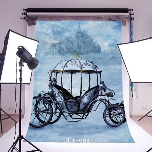 Photography Backdrops Dreamy Fairy Tale Castle Princess Pumpkin Car Photo Background