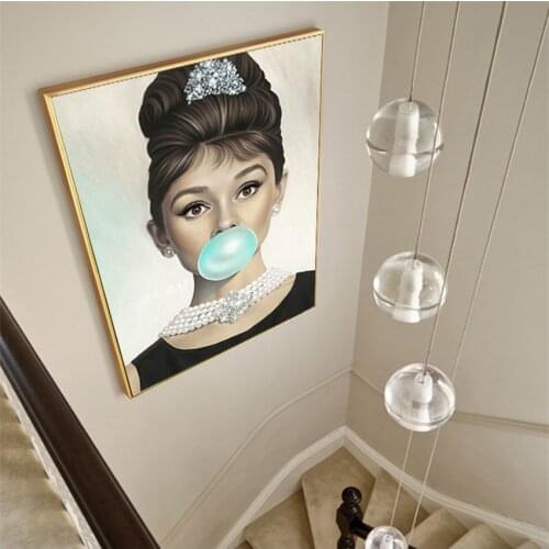 MUTU Canvas Painting Prints Audrey Hepburn Blow blue bubbles Quotes Wall Art Posters Wall Pictures for Bedding Room Home Decor