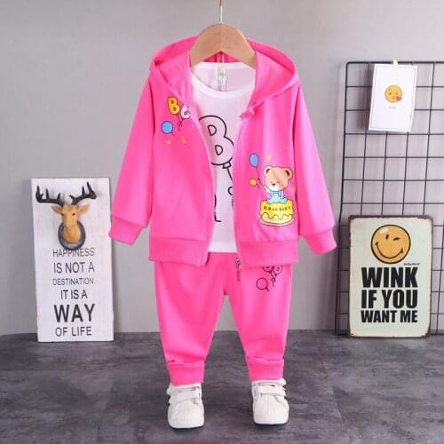 Boutique Girls Clothing Sets 2021 Autumn Korean Cartoon Long Sleeved Hooded Cardigan Coats + T-shirts + Pants Kids Bebes Suits
