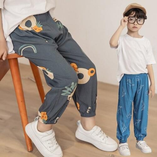 Summer Pants For 6 7 8 9 10 12 14 Yrs Girls Boys Toddler Kids Floral Print Loose Elegant Anti-Mosquito Pants Cotton Trousers