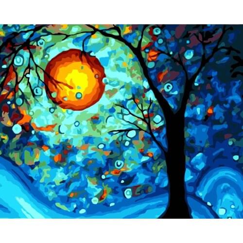 MaHuaf-A548 Handpainted DIY Digital Oil Painting By Numbers The Life Tree Framed Canvas Abstract Home Wall Decor 40x50cm