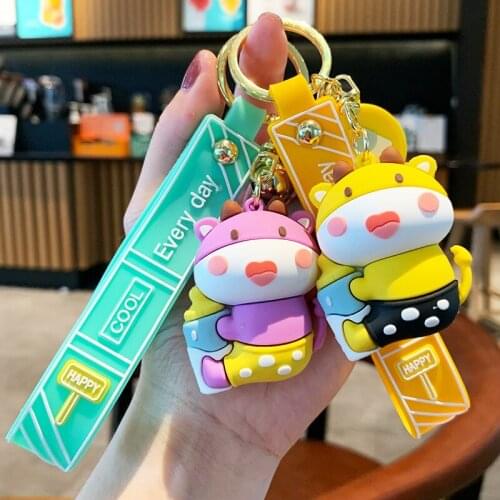 Cute Keychain Cartoon Happy Cow Anime Keychain Good Friends Gift Bag Pendant Key Chain Couple Mobile Phone Cartoon Keychain