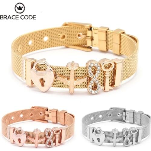 BRACE CODE Fashion Woman Men Bracelet Stainless Steel Mesh Bracelets Aircraft&Key Charm Fine Bracelet for Female Men Jewelry