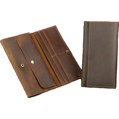 Vintage Crazy Horse Leather Men Phone Wallet 2021 Brand Design Long Card Wallet Real Leather Male Travel Wallet Clutch Money Bag