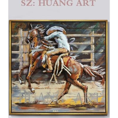 Riding a hhome decor Cowboys on horseback oil painting wall art hand painted abstract oil painting canvas framed for livingroom