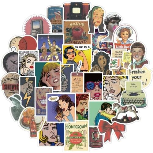 50/100PCS Retro Figure Stamp Stickers Classic Toy Cartoon Travel Postmark Postage Decal Sticker for Suitcase Guitar Laptop Bike