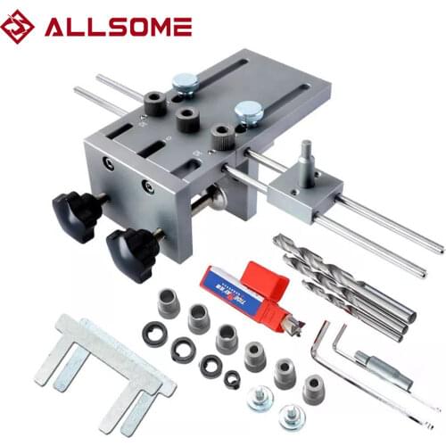 ALLSOME 3 In 1 Dowelling Jig 6/8/10mm Wood Drilling Guide Locator Adjustable Dowel Jig Kit For DIY Woodworking Tool