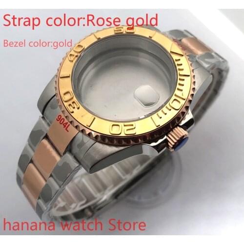 NEW 904L stainless steel rose gold strap bracelet with 40mm sapphire glass ETA pearl machine NH36 MH35 case, rotating gold bezel