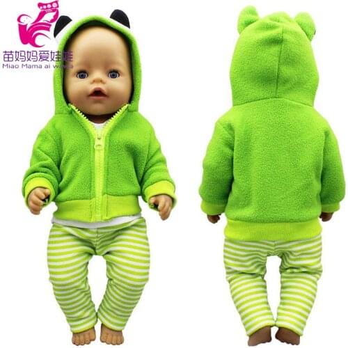Baby doll clothes green frog hooded jacket 18" girl doll clothes coat trousers set child toys outwear