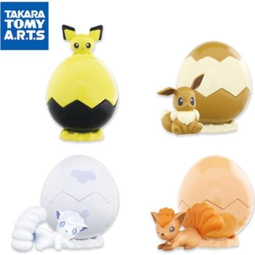 TAKARA TOMY Genuine Pokemon Gashapon Toys Pichu Eevee Flareon Cute Eggshell Action Figure Model Ornament Toys