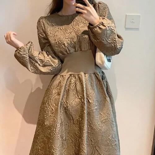Autumn and winter dress 2020 new retro temperament over-the-knee dress waist slim long sleeve dress dress summer 2020