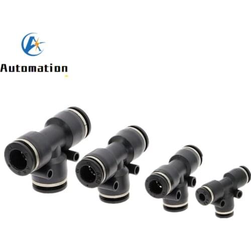 PE Black 3 Way Tee Port T Shape Air Pneumatic 4-16mm OD Hose Tube Push in Gas Plastic Pipe Fitting Connectors Quick Fittings