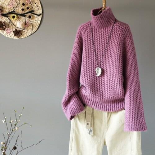 Thicken Warm Turn-Down Collar Women Sweater And Pullovers Solid Long-Sleeved Loose Knitting Female Pulls Outwear Tops