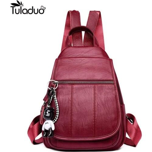 Casual Ladies Bear Pendant Multifunction Backpack High Quality Youth Color Backpack Girl Casual Large Capacity Bags For Women