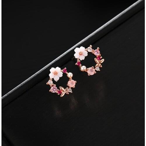 Flower Stud Earring Korean New Design Fashion Jewelry Exquisite Inlay Color Zircon Flower Butterfly Garland Women Earrings Gifts