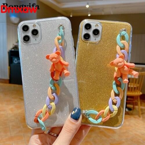 Bling Phone Case For Samsung Galaxy Note 10 Plus 9 8 J6 J4 Plus A9 A7 2018 A9s A8s A6s Cute Bear Bracelet Glitter Soft Case