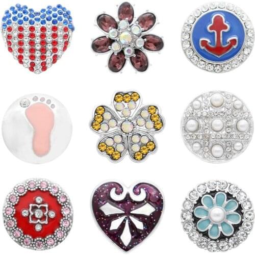 Footprints love Rhinestone Flower 20mm Metal snap button jewelry DIY bracelet KD1063