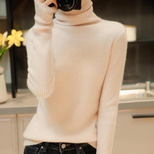 Autumn Winter Womans Sweaters Slim Turtleneck Long Sleeve Female Pullovers 100% Wool Knitted Tops Shirt Clothes Jumpers Blouse