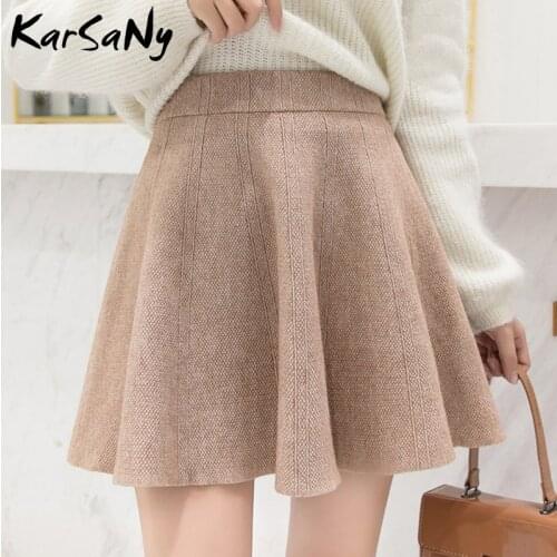 KarSaNy Spring Short Knitted Skirts For Women High Waist Black School Skirt Solid Mini Gray Pleated Skirts Womens Knit Skirt