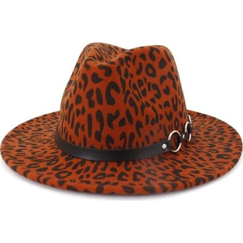 Fashion Leopard Belt Women Felt Hat Autumn Winter Casual Tide Adjustable Wide Brim Jazz Hat Adult Cap