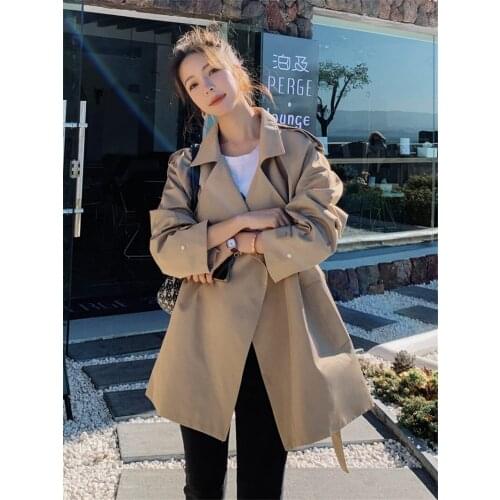Big Lapel Slim Windbreaker Women 2021 Spring New Korean Style Loose Fashion Short Jacket Trend Casual Autumn Bandage Coat zh476