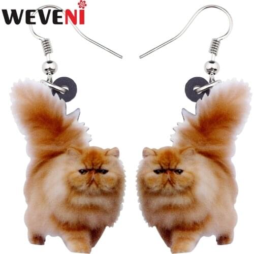 WEVENI Acrylic Fluffy Fatty Cat Kitten Earrings Big Long Dangle Drop Lovely Animal Jewelry For Women Girl Ladies Kids Gifts Bulk