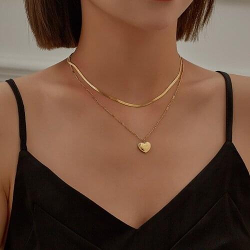 2 Layer Necklaces Women Gold Chain Heart Engraving Love You Charm Stainless Steel Pendant Necklace Wedding Party Glamour Jewelry