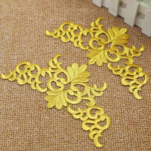 Cosplay Decoration Gold Embroidered Lace Appliqued Dress Costume Iron on Gold Patches 20cm*9cm
