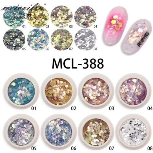 1 Box Laser Mixed Hexagon Holo Glitter Powder Nail Sequins Shinning Colorful Flakes 3d DIY Charm Dust For Nail Art Decorations