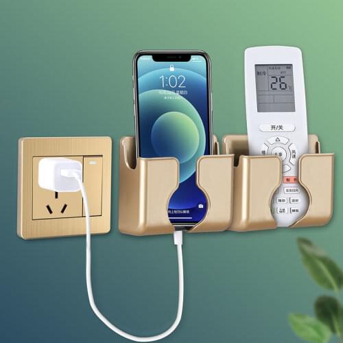 1PC Wall Mounted Organizer Storage Box Remote Control Mounted Mobile Phone Plug Wall Holder Charging Multifunction Holder Stand