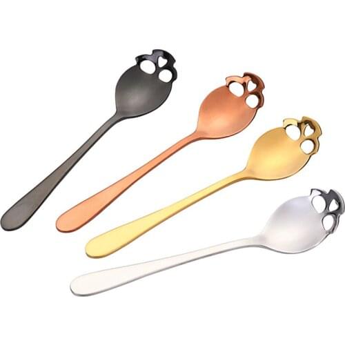 1pcSkull Shape Candy Spoon 304 Stainless Steel Stirring Dessert Ladle Food Grade Ice Cream Spoon Tableware Drinking Tea Dipper