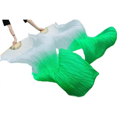 2018 Newest Handmade Bamboo Ribs Dance Props Silk Belly Dance Fans Natural Silk 1 Pc Left hand+1 Pc Right Hand White + Green