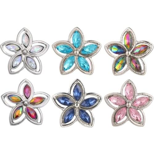 5pcs/lot Wholesale Snap Button Jewelry Rhinestone Flower Snap Buttons Fit DIY 18mm Snap Bracelets Necklaces