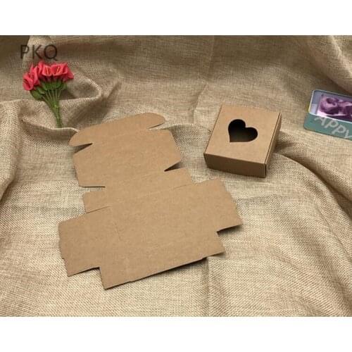 50pcs/lot Small gift boxes for jewelry candy Kraft paper box with window Handmade soap packaging cardboard box Craft carton